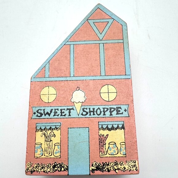 Hand-Painted Wooden Village House Decor Blocks Set Of 3 Vintage - Picture 3 of 7